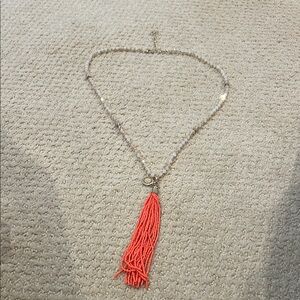 Elegant Silver and Coral Tassel Necklace